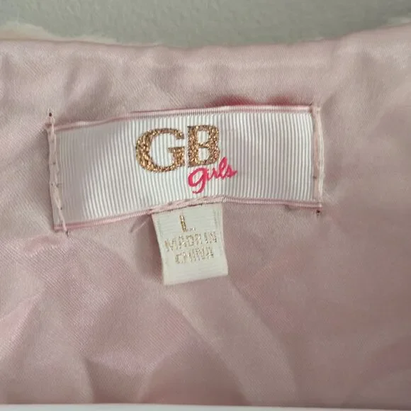 GB Girls Size L 10/12 Pink Faux Fur Cape Jacket  3/4 Ruffle Tier Sleeve - Picture 5 of 7